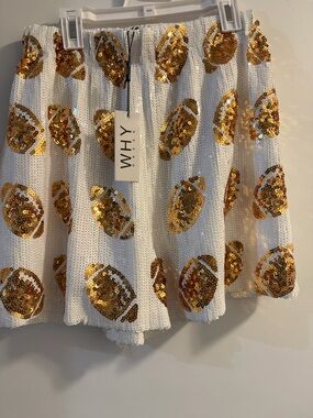 WHY Gold Sequin White Women's Shorts